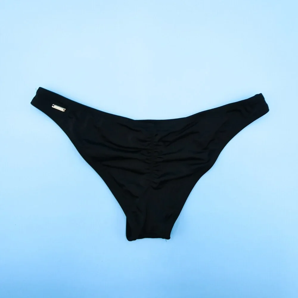 Victorias Secret Large Bikini Bottom Black Thong Deep Cut‎ VS Swimuit Retro New